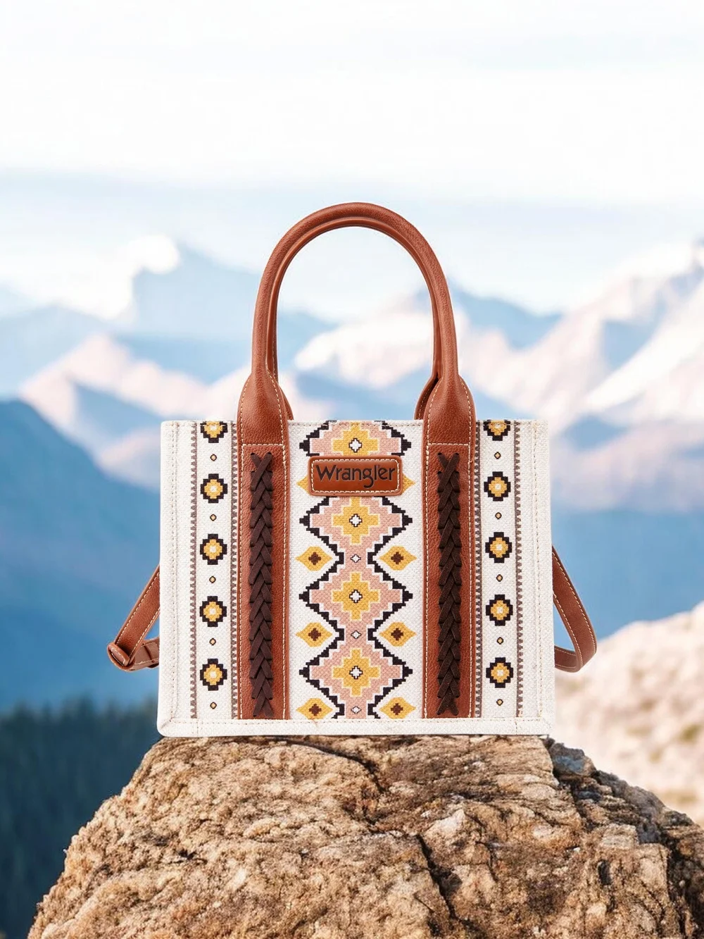 NEW Wrangler Southwestern Brown Crossbody Tote Bag & strap 46" Bag 10.5"x5x8.5 - Picture 6 of 8